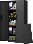 Metal Storage Cabinet with Lock, 71"H Garage Storage Cabinet, Black | Storage Cabinet with 2 Doors and 4 Adjustable Shelves, Steel Locking File Cabinet for Garage Office Home, 71"H x 16"D x 32"W