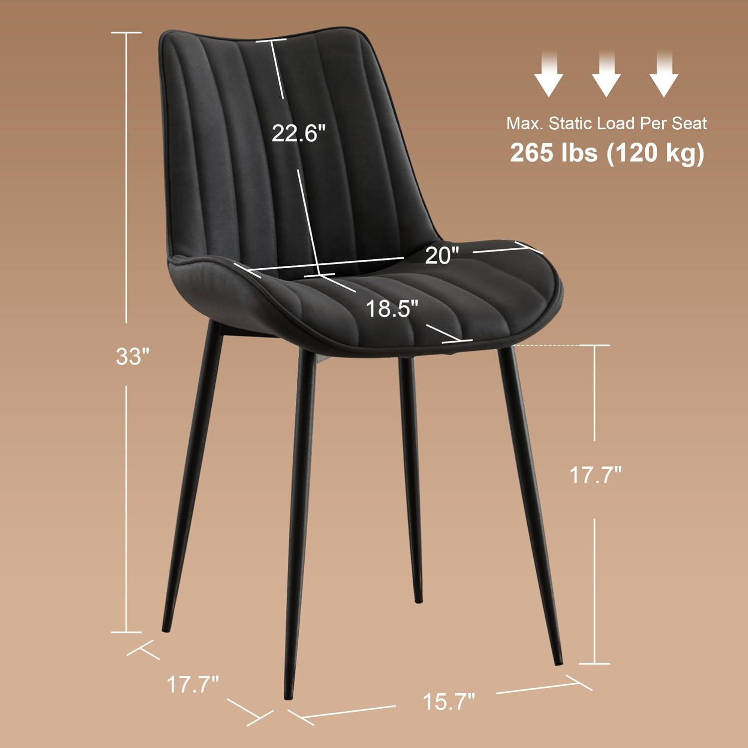 VECELO Dining Chairs Set of 4, Velvet Fabric & Metal Frame, Mordern Style for Kitchen, Living Room,Offcie, Black