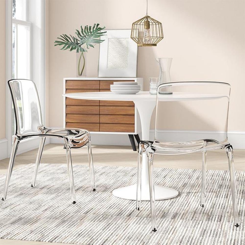 Etlegor Transparent Acrylic Dining Chair, Curved Backrest Kitchen Chairs Ladies Dressing Stool for Kitchen, Dining Room and Home Decor(Clear,2PCS)