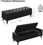 60" Storage Ottoman Bench, Faux Leather Upholstered Bed Bench, Black