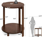 Solid Wood Side Table for Living Room, Small Round End Table with 2-Tier Storage, 19-Inch Wooden Circle Retro Nightstand, Accent Furniture for Small Spaces, Bedroom, Apartment, Brown