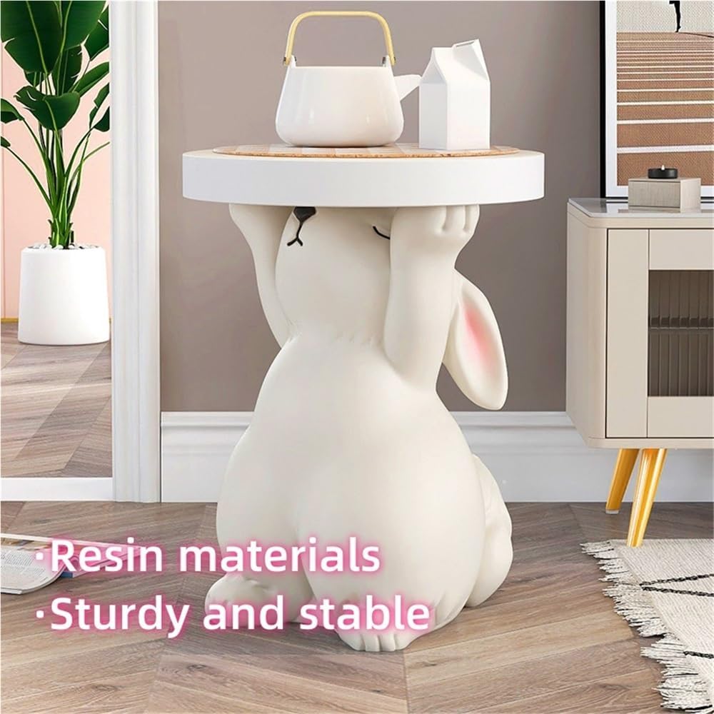 Side Table for Couch, Cute Style Rabbit Shape End Table, Living Room Decor with Resin Materials, Modern Side Table, Animal Entryway Table for Reception(White)