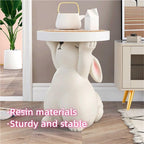 Side Table for Couch, Cute Style Rabbit Shape End Table, Living Room Decor with Resin Materials, Modern Side Table, Animal Entryway Table for Reception(White)