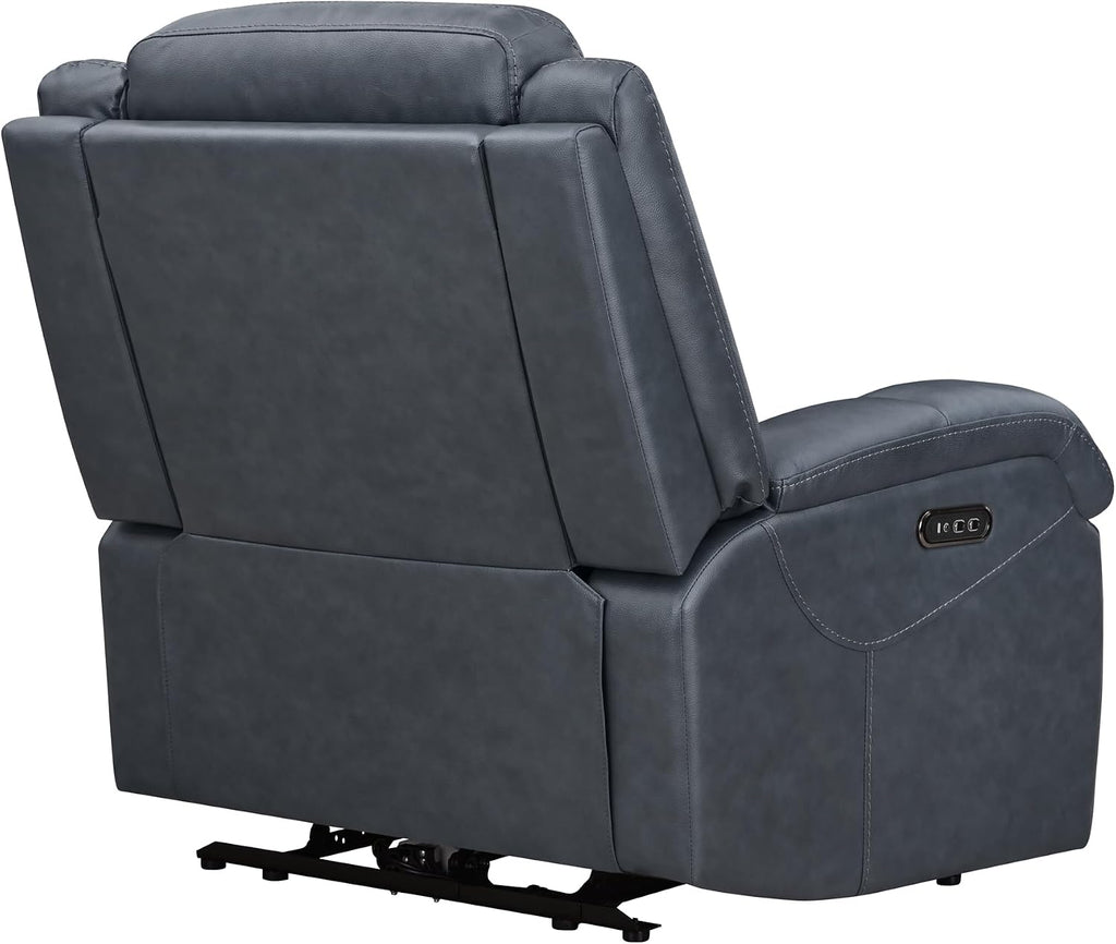 Watson & Whitely Oversized Genuine Leather Power Recliner Chairs for Big and Tall, Wall Hugger Recliner with Power Headrest & Charging Ports, Extra Large Reclining Chair for Living Room, Navy Blue