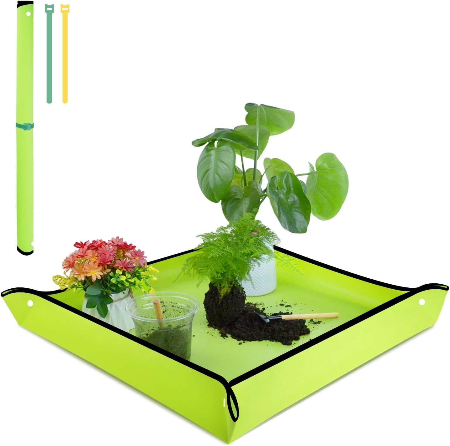 SupKing Repotting Mat 29.5"x 29.5" for Indoor Plant Transplanting Green Large Garden Mat Gift for Plant Lovers Oxford Fabric Portable Potting Tray for Gardening Mess Control