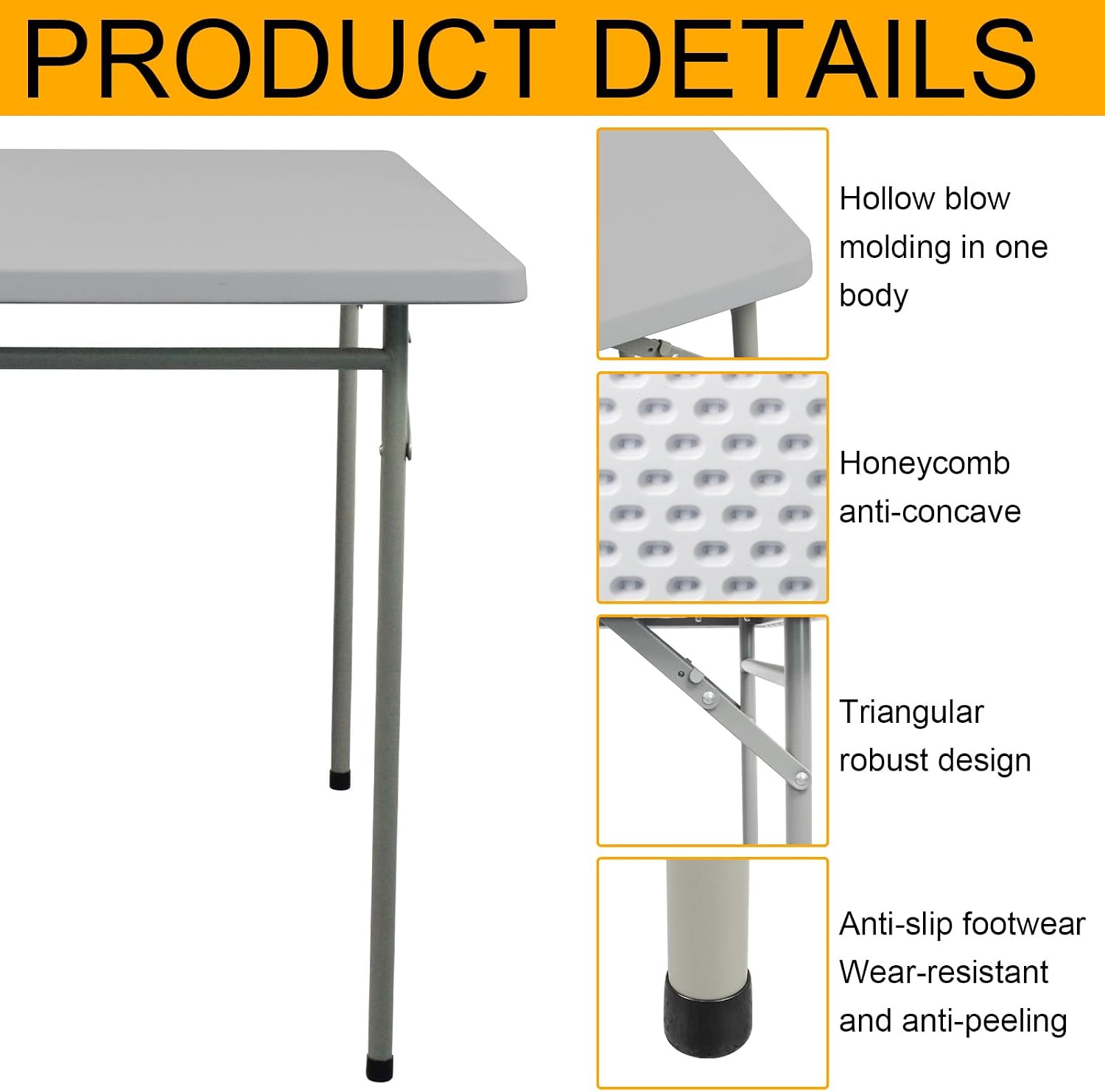 Folding Table 3ft Rectangular All-Occasion Plastic Folding Event Table for Indoor and Outdoor, Portable Desk, Camping, Durable and Stable, HDPE and Steel, Wide Application, Grey