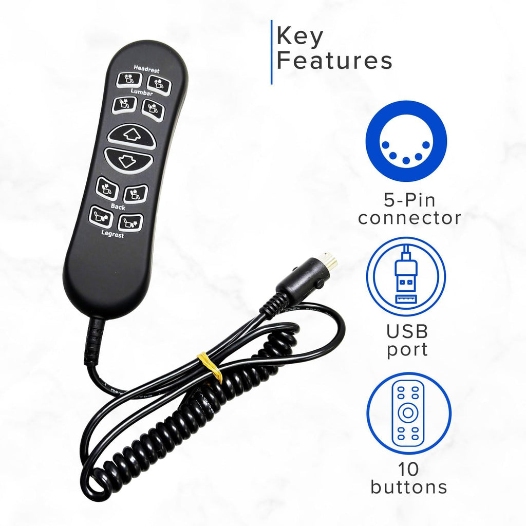 Genuine Pride OEM 10-Button 5-Pin Replacement Remote Hand Control for Pride VivaLift Lift Chair (Standard & Early Version Viva Lift 2) - (CTL1804039) for Standard & Early Version VivaLift 2 Models