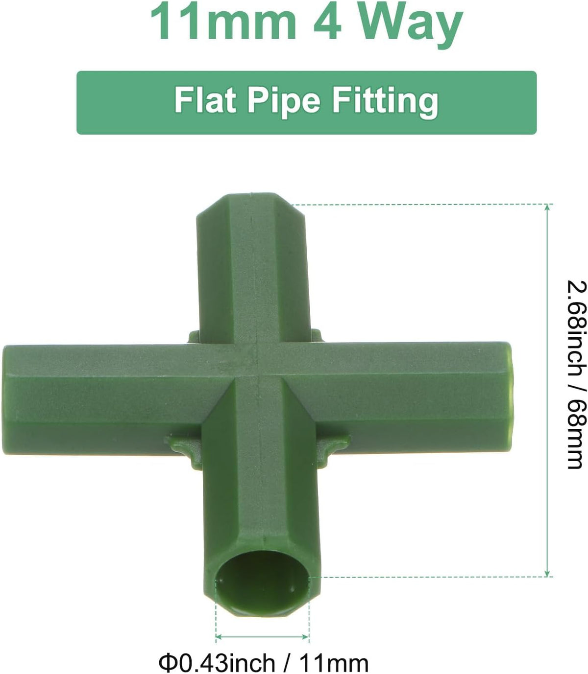 4 Pcs 11mm Greenhouse Frame Building Connectors, 4 Way Flat Pipe Fitting for Grape Trellis/Sunscreen Shed/Gardening Plant Stakes, Greenhouse Accessories [Green]