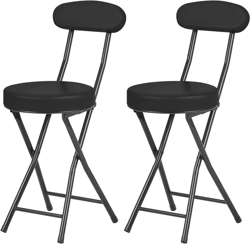 Cushioned Padded Folding Stools, Folding Bar Stool with Backrest, 220lb Capacity, 19 Inch Collapsible Round Portable Foldable Chair for Outdoor Indoor Kitchen Camping Fishing (Black, 2 Pack)