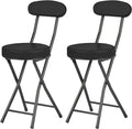 Cushioned Padded Folding Stools, Folding Bar Stool with Backrest, 220lb Capacity, 19 Inch Collapsible Round Portable Foldable Chair for Outdoor Indoor Kitchen Camping Fishing (Black, 2 Pack)
