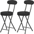 Cushioned Padded Folding Stools, Folding Bar Stool with Backrest, 220lb Capacity, 19 Inch Collapsible Round Portable Foldable Chair for Outdoor Indoor Kitchen Camping Fishing (Black, 2 Pack)
