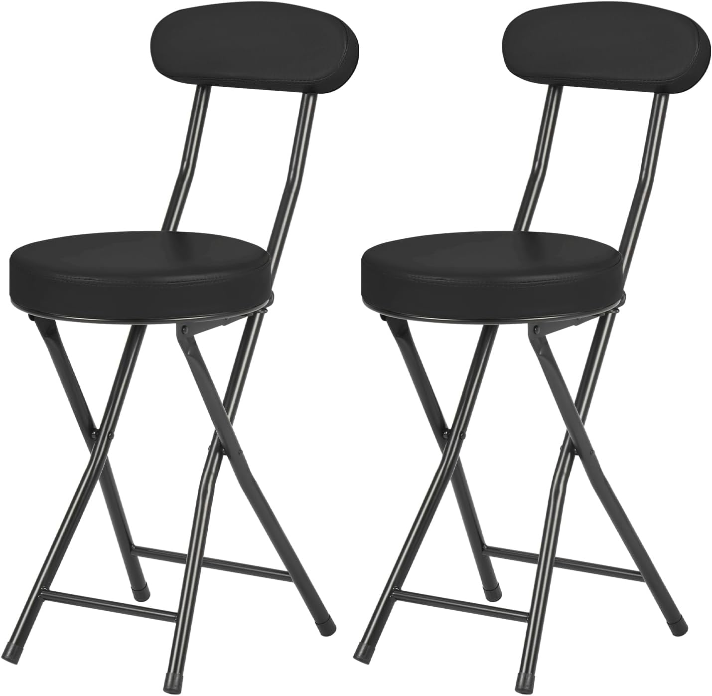 Cushioned Padded Folding Stools, Folding Bar Stool with Backrest, 220lb Capacity, 19 Inch Collapsible Round Portable Foldable Chair for Outdoor Indoor Kitchen Camping Fishing (Black, 2 Pack)