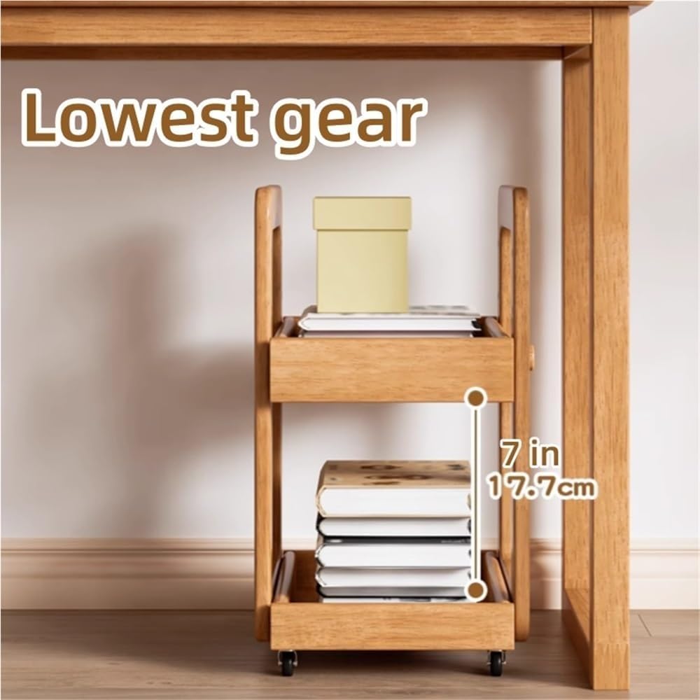 Side Table with 2 Tier Storage Shelf and Wheels Wood End Table Nightstand Bedside Tables Bookshelf for Home Solid Construction(White)