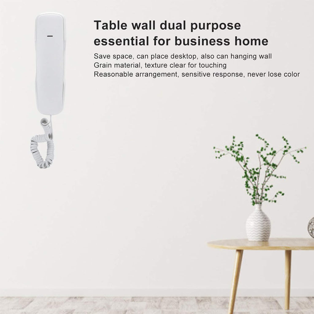 Upgrade A061 White Table Wall Mounting Extension Telephone Corded Phone Desk Phone with One Key Re Dial Save Space for Home Business