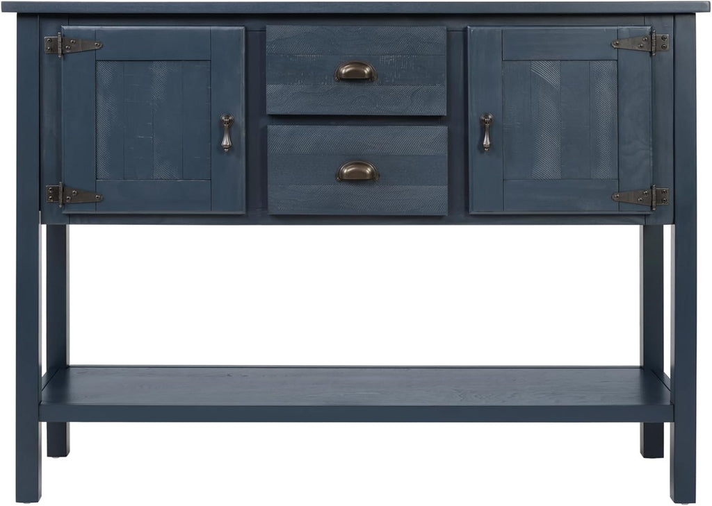 LKTART Solid Wood Farmhouse Console Table,Sofa Table with Storage Drawers and Shelves,Entryway Table for Entry Hallway Foyer Sofa Side Table,EasyAssembled (48" Navy Blue)