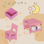 Kids Table and Chair Set - 4 in 1 Wooden Activity Table & 2 Chairs, Storage Drawer, Detachable Tabletop, for Drawing, Reading, Crafts, Art, Homework