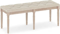 GOFLAME 47.5” Upholstered Bedroom Bench, French Tufted End of Bed Bench with Antiqued Legs, Rubber Wood Frame, Farmhouse Entryway Bench with Cushion, Dining Bench for Bedroom, Living Room, Hallway