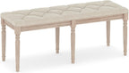 GOFLAME 47.5” Upholstered Bedroom Bench, French Tufted End of Bed Bench with Antiqued Legs, Rubber Wood Frame, Farmhouse Entryway Bench with Cushion, Dining Bench for Bedroom, Living Room, Hallway