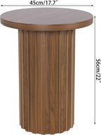 Fsbecl Farmhouse Pedestal End Table Round Side Table with Fluted Panel Rustic Drink Table for Small Space Living Room (Walnut)