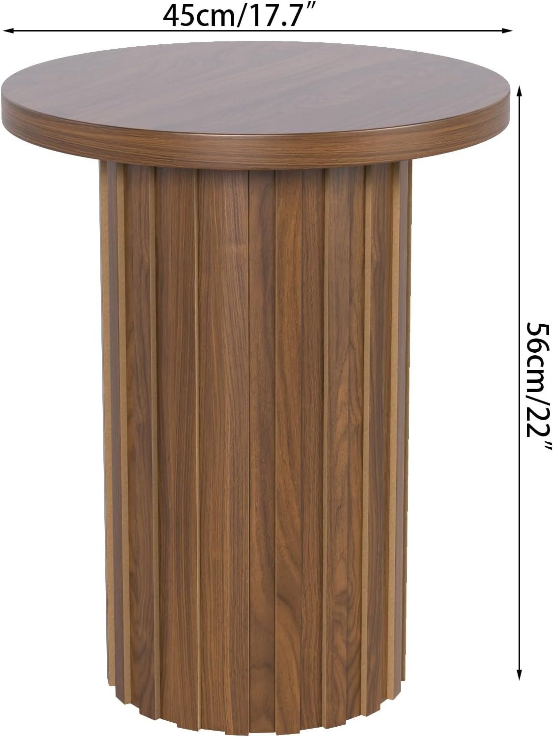 Fsbecl Farmhouse Pedestal End Table Round Side Table with Fluted Panel Rustic Drink Table for Small Space Living Room (Walnut)