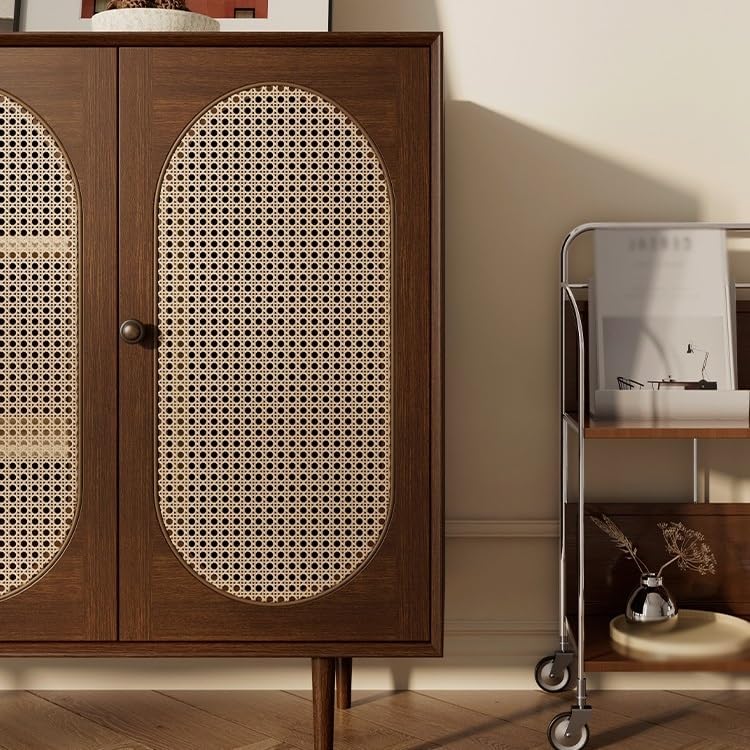 Entryway Cabinet Retro Rattan Sideboard Wall Kitchen Storage Cabinet Modern Restaurant Wine Cabinet Sideboard Storage Cabinet(Small)