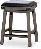 DTY Indoor Living Cortez Bonded Leather Stool, Weathered Gray Finish, 24" Counter Height, Black Leather Seat, Set of 2