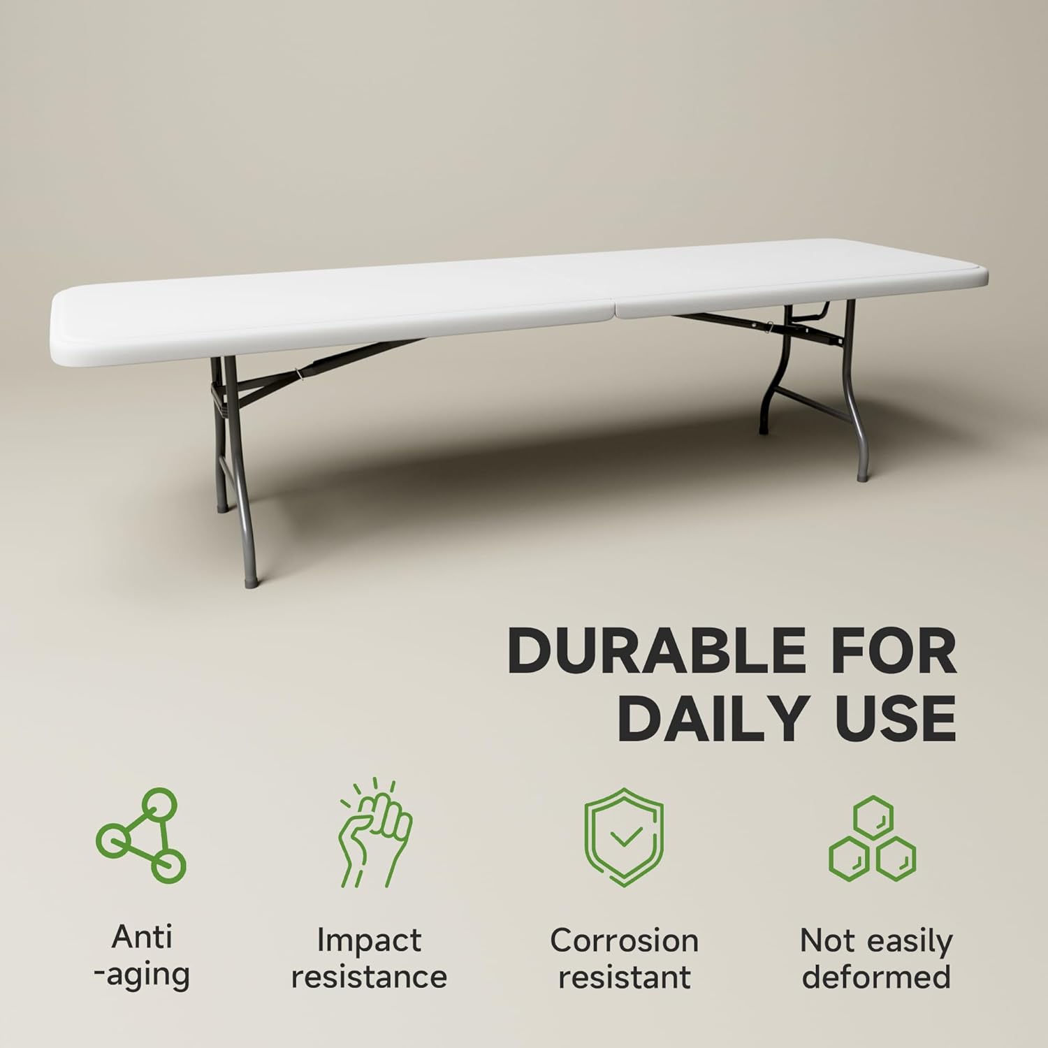 8 Foot Folding Table with Black Cloth - Heavy Duty 660LBS Capacity, Foldable Design with Safety Lock - Portable Folding Tables for Camping, Party, Indoor & Outdoor Use, 1 Pack