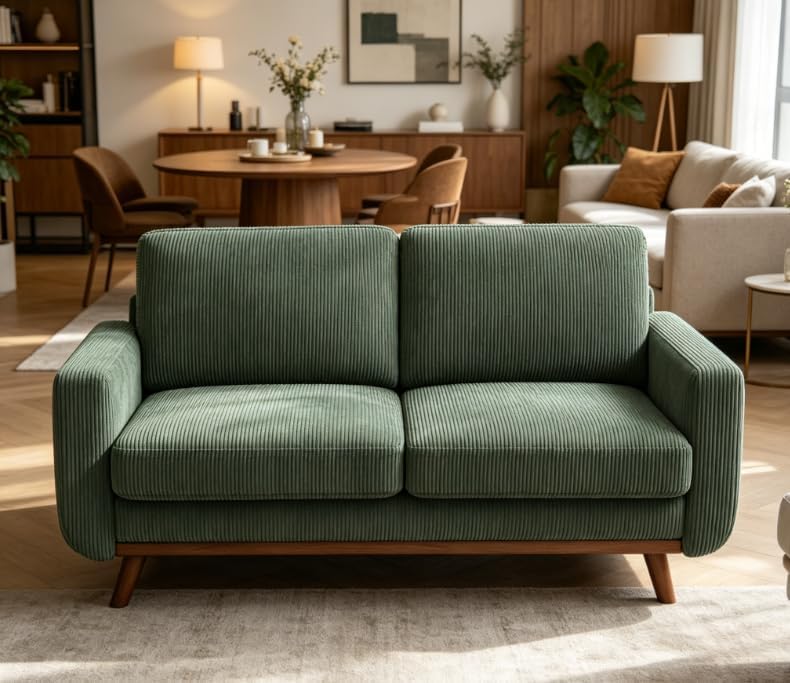 Vesgantti 68" Comfy Green Corduroy Loveseat Sofa, 2 Seater Deep Seat Couch with Spring Cushion, Solid Wood Frame for Living Room, Bedroom, Office