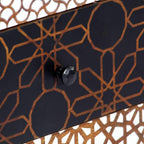 Mid-Century Modern Sideboard with Six Large Drawers, Solid Mango Wood and MDF Medium, Brown Printed Patterns Geometric Designs for Living Dining Room Storage