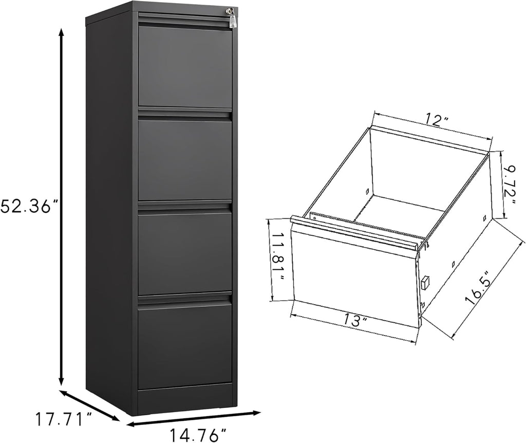 4 Drawer File Cabinet with Lock,Heavy Duty Vertical Filing Cabinets for Home Office, File Storage Cabinet for Letter/Legal/A4/F4 Size File,Assembly Required