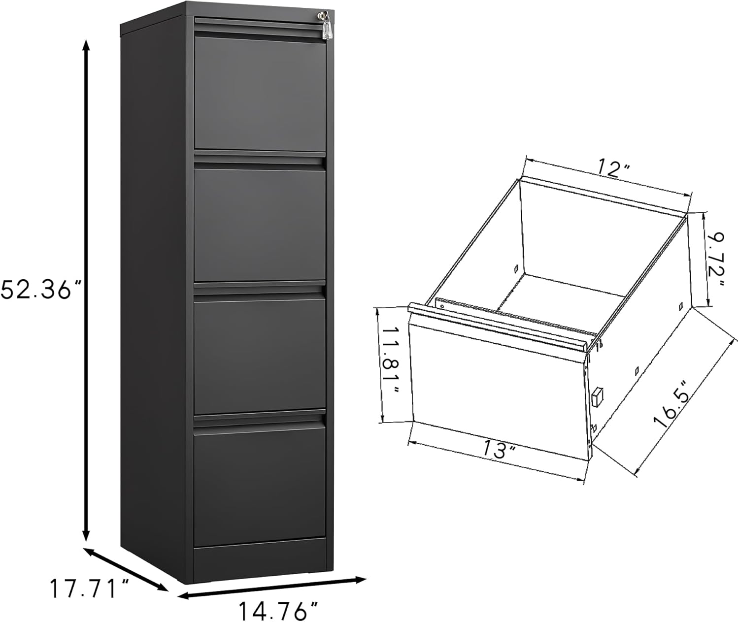4 Drawer File Cabinet with Lock,Heavy Duty Vertical Filing Cabinets for Home Office, File Storage Cabinet for Letter/Legal/A4/F4 Size File,Assembly Required