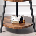 Small Round Side Table, 2-Tier Mid Century Modern Side Table, Round End Table Small End Table for Living Room, Metal Frames, Brown
