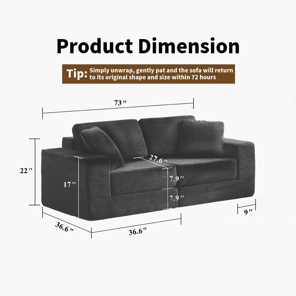 FILUXE Modular Sectional Sofa, Modern Modular Sofa Couch with Deep Seat，Comfy Cloud Couch, Sectional Couches for Living Room, Bedroom and Apartment，2-Seater，Dark Grey