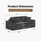 FILUXE Modular Sectional Sofa, Modern Modular Sofa Couch with Deep Seat，Comfy Cloud Couch, Sectional Couches for Living Room, Bedroom and Apartment，2-Seater，Dark Grey