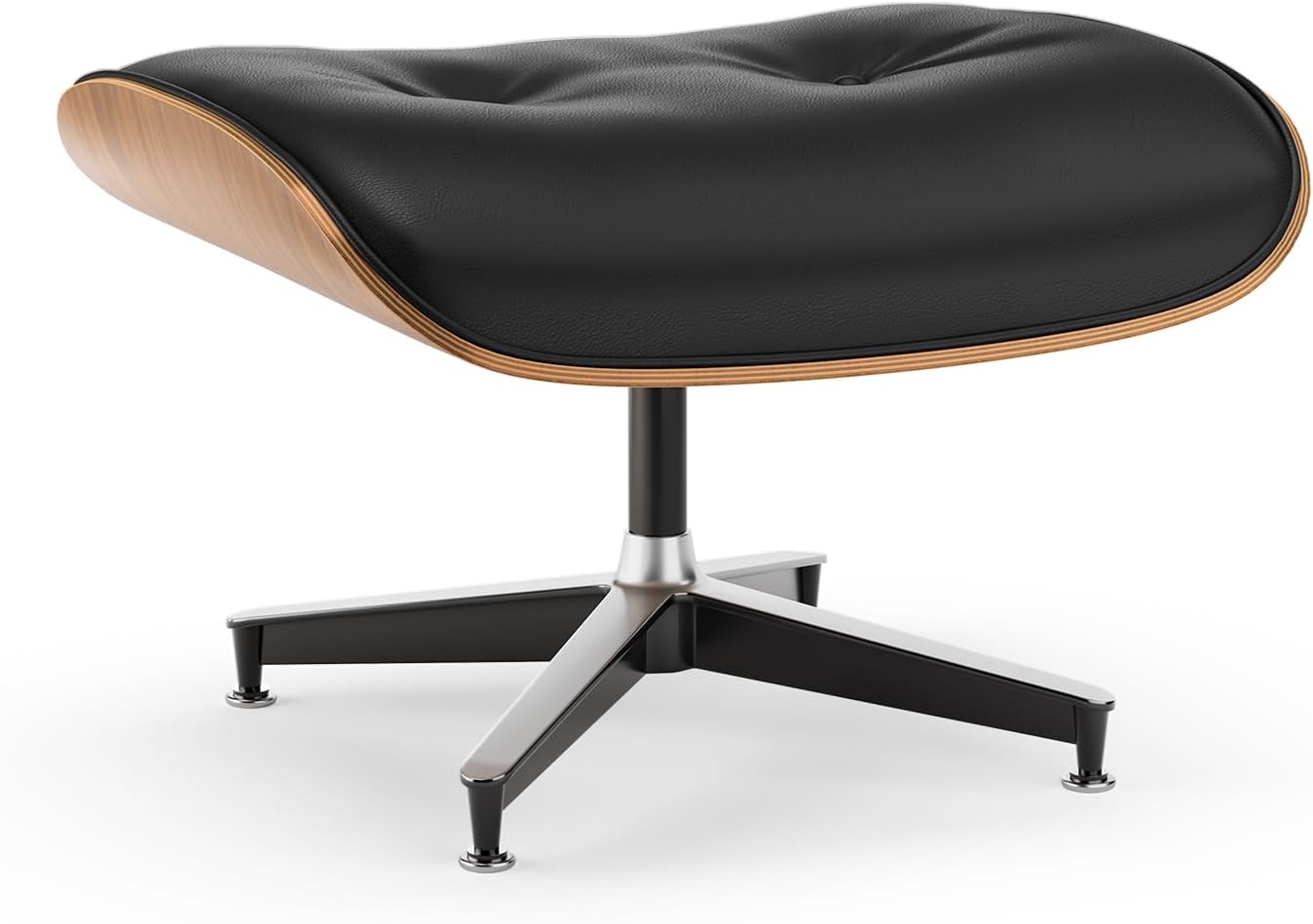 Top Black PU Leather, Mid Century Chaise Lounge Chair and Ottoman, Modern Chair Classic Design, Walnut Wood, Heavy Duty Base Support for Living Room Office