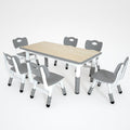 Kids Table and 6 Chairs Set, 47.2" x 23.6"Height Adjustable Toddler Activity Table for Ages 3-8