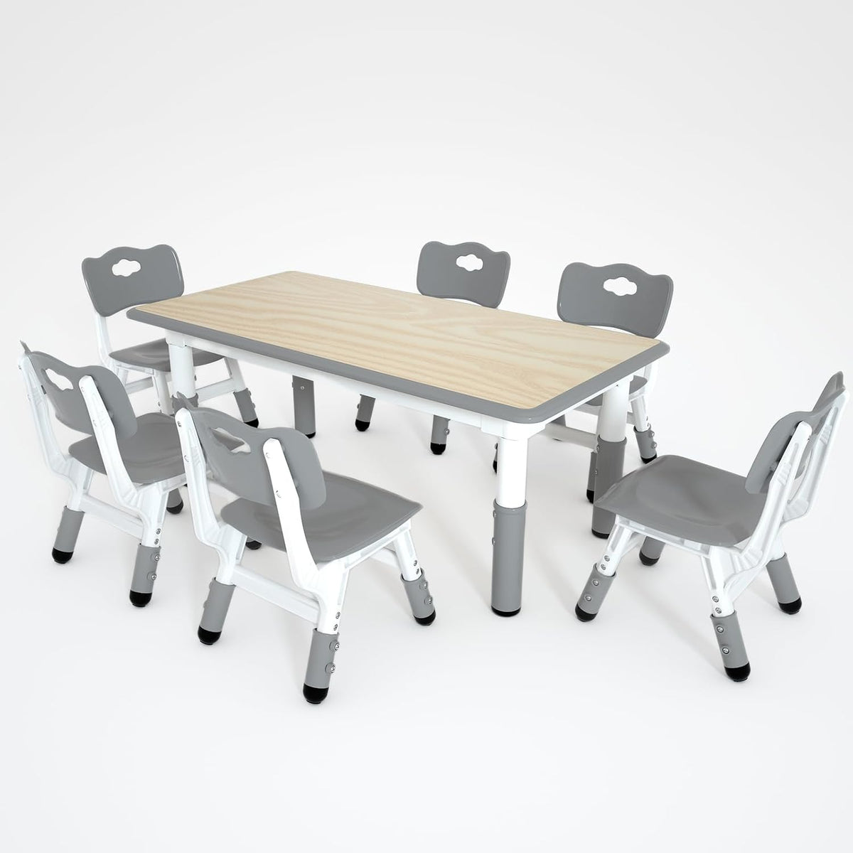 Kids Table and 6 Chairs Set, 47.2" x 23.6"Height Adjustable Toddler Activity Table for Ages 3-8