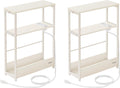 VASAGLE Side Tables with Charging Station, Set of 2 Narrow End Tables, 3-Tier Nightstands, Sofa Tables for Small Spaces, for Living Room, Bedroom, Study, Cream White ULCT664W01