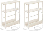 VASAGLE Side Tables with Charging Station, Set of 2 Narrow End Tables, 3-Tier Nightstands, Sofa Tables for Small Spaces, for Living Room, Bedroom, Study, Cream White ULCT664W01
