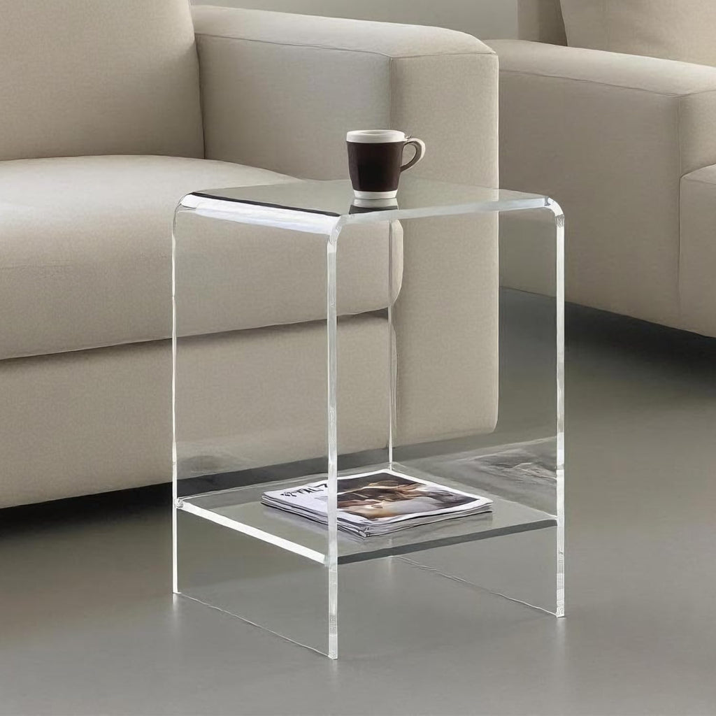 Clear Acrylic End Table/Nightstand,22" H Sleek and Durable Bedside Storage. Ideal for Bedrooms, Living Rooms, and Modern Interiors. (2 Tier- Bottom)