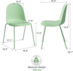 Green Dining Chairs Set of 4, Plastic Stackable Kitchen Chairs, Classic Indoor/Outdoor Chair with Metal Legs for Dining Room, Kitechen, Cafes, Restaurants