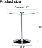 A Glass Tabletop with a Diameter of 35 inches and a Modern Minimalist Circular Dining Table with electroplated Silver Metal Legs. Suitable for Restaurants, Living Rooms, and Conference Rooms.BT-1166