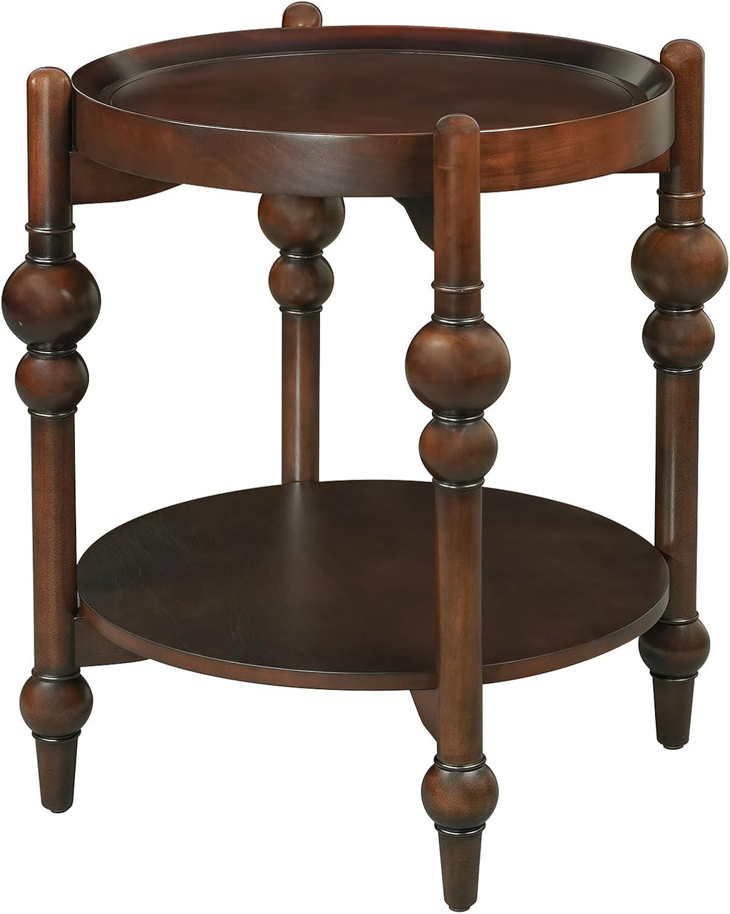23" Round End Table with Solid Wood Frame, Small Side Table with Wood Shelf for Living Room Small Space Office Apartment, Walnut