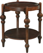23" Round End Table with Solid Wood Frame, Small Side Table with Wood Shelf for Living Room Small Space Office Apartment, Walnut