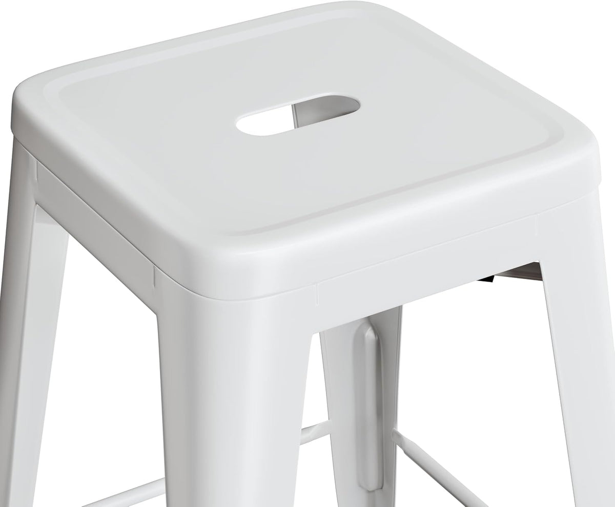 Yaheetech 24 Inch Metal Bar Stools Set of 4, Stackable Bar Chairs, White | No Assembly Counter Height Barstools with Footrest, 330 lb Load Capacity Patio Stools For Kitchen, Bar, Indoor & Outdoor Use