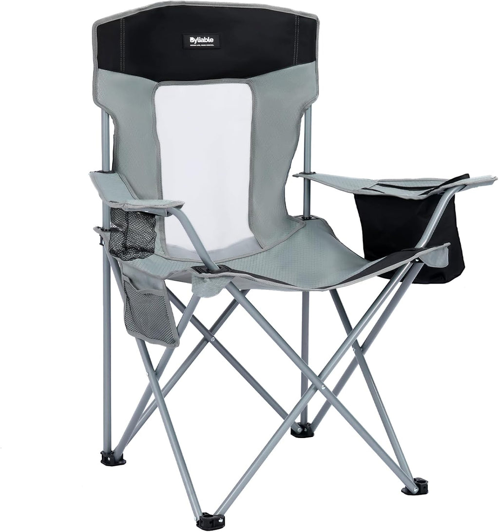 Camping Chairs Portable Folding Lightweight Outdoor Lawn Chair for Adults with Cooler Bag, Cup Holder and Side Pocket for Camping, Beach, Sports, Hiking, Fishing, Gray Black
