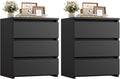 FOTOSOK Nightstands Set of 2, Black Nightstand with 3 Drawers for Bedroom | Black Nightstand Set of 2 for Bedroom, Handless Bedside Table with Silent Design, Side End Table for Small Spaces/Apartment