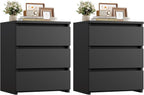 FOTOSOK Nightstands Set of 2, Black Nightstand with 3 Drawers for Bedroom | Black Nightstand Set of 2 for Bedroom, Handless Bedside Table with Silent Design, Side End Table for Small Spaces/Apartment