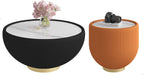 Modern Bowl-Shape End Table with Marbled Top, 19.69" Round Sofa Side Table with PU Leather Metal Base, Otange Center Table Cocktail Table, Small Accent Nightstand for Living Room