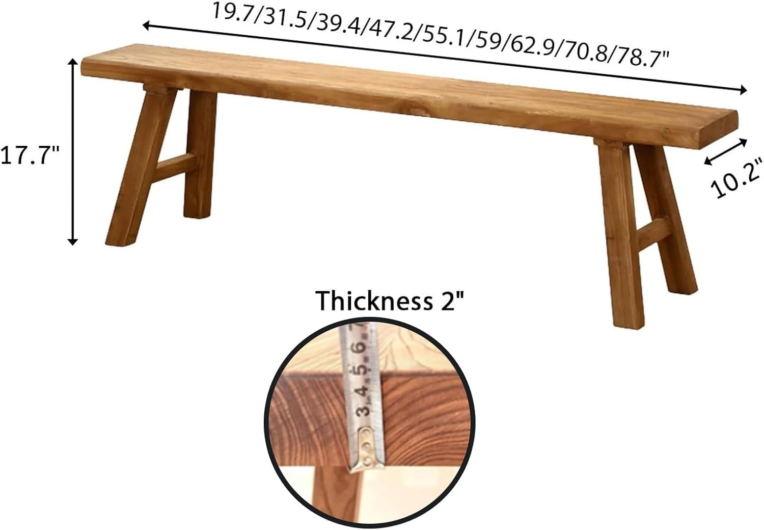 Narrow Bench For Entryway Skinny Hallway Shoe Benchs End Of Bed Slim Farmhouse Indoor Solid Wood Rustic Noodle Bench 19.6/39.3/62.9/70.8 In Length For Bedroom Living Room Kitchen(19.6x10.2x17.7in)